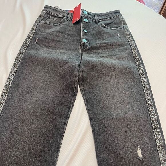 NWT Anthropologie Sundry Leopard Trimmed Ultra High Rise Straight Jeans Size 27 - Picture 3 of 15